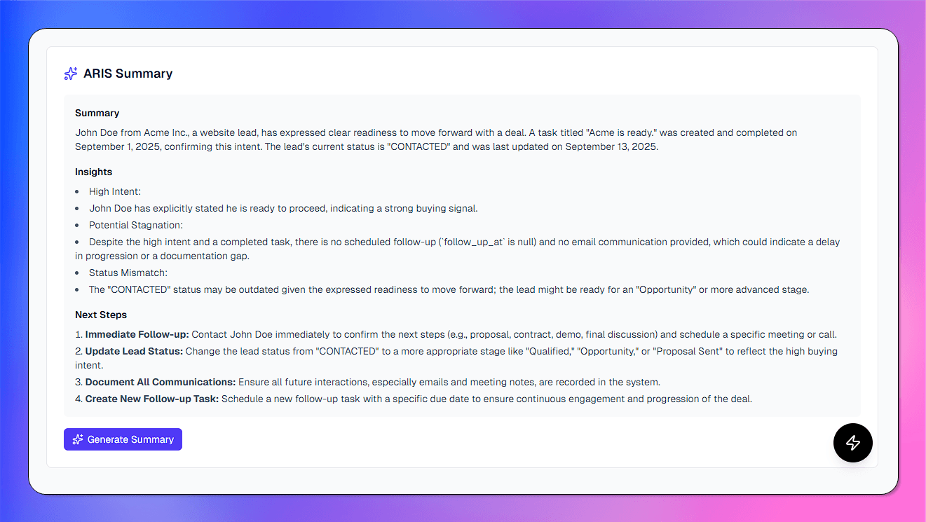 ARIS Summarize Leads