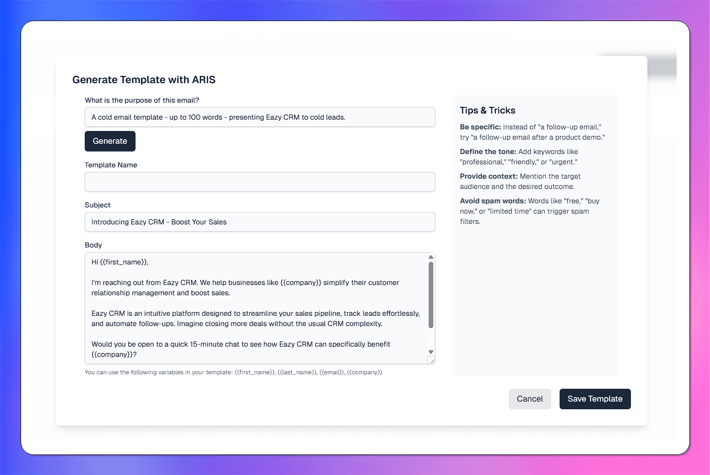 ARIS Email Generator